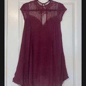 Kimchi Blue Dress Burgundy Flowy Lace